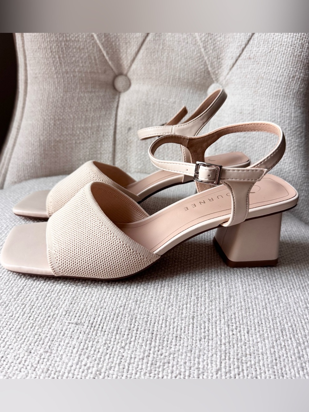 Journee Collection Evylinn Cream Open-Toe Slingback Block Heels, 8M